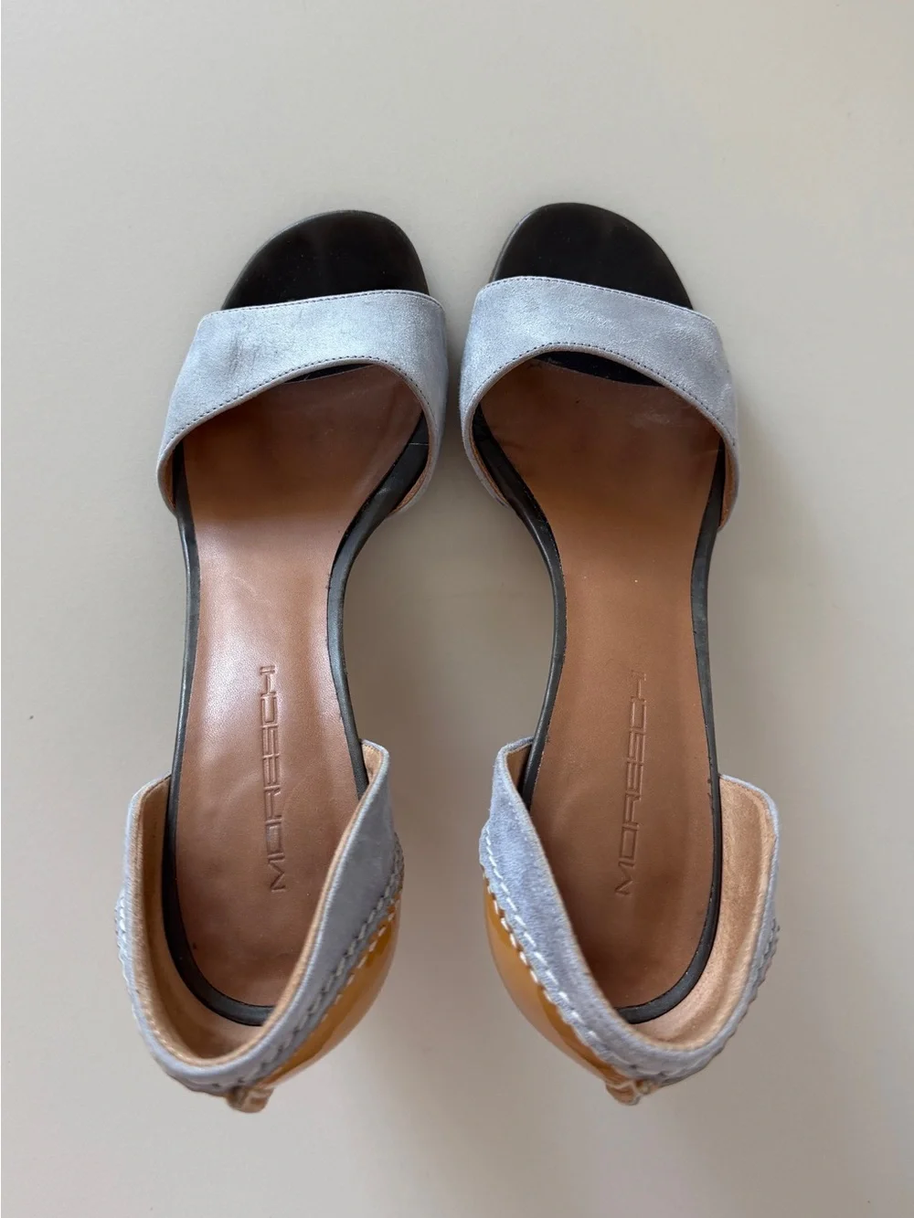 Moreschi Italy Dusty Lavender Suede & Mustard Patent Block Heel Sandals Size 36 - Picture 5 of 8
